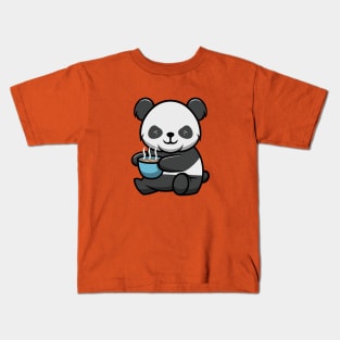 Cute Panda with hot chocolate in valentine day Kids T-Shirt